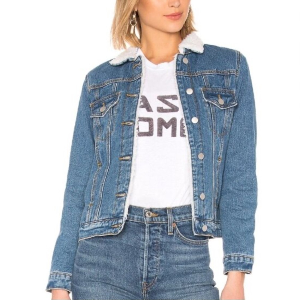 by the way. Blue Denim Jacket with White Collar